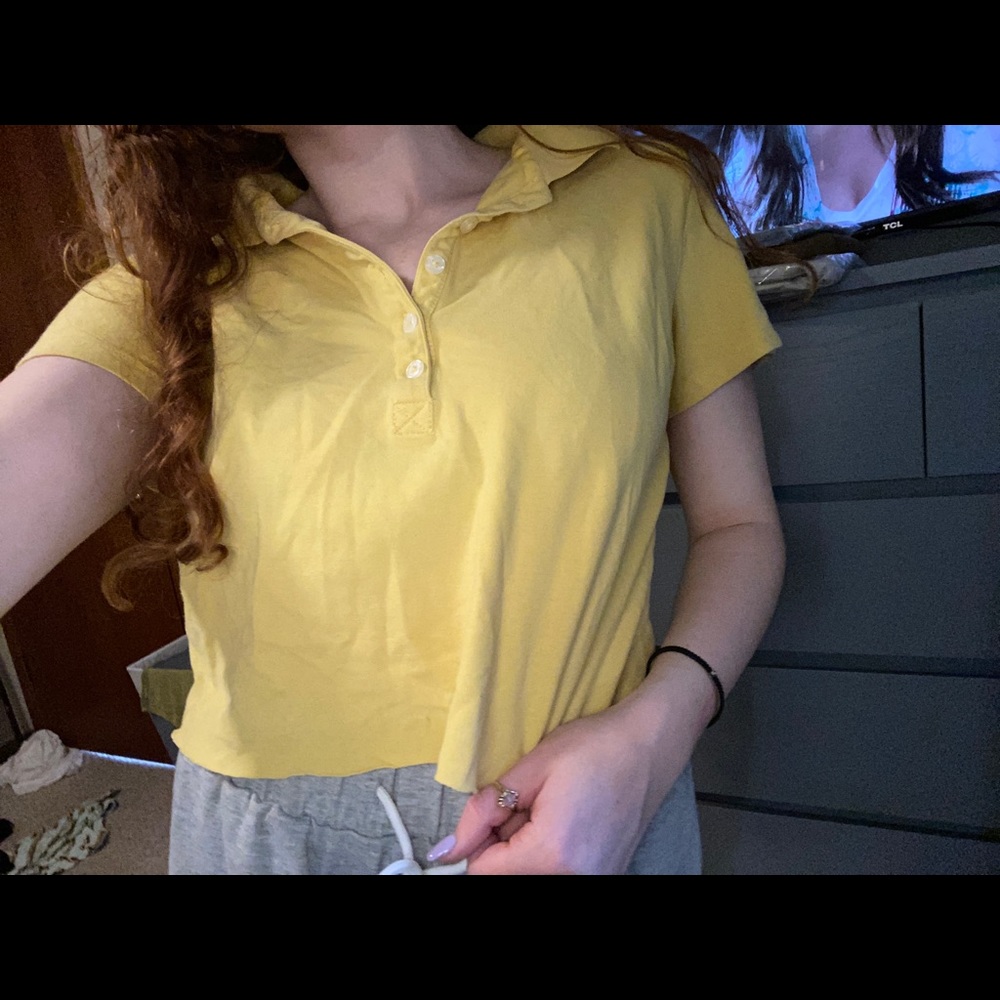 Yellow Crop Collared Tee